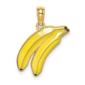 Million charms 14k Yellow Gold w/ Enamel 2-D Bananas Necklace Charm Pendant